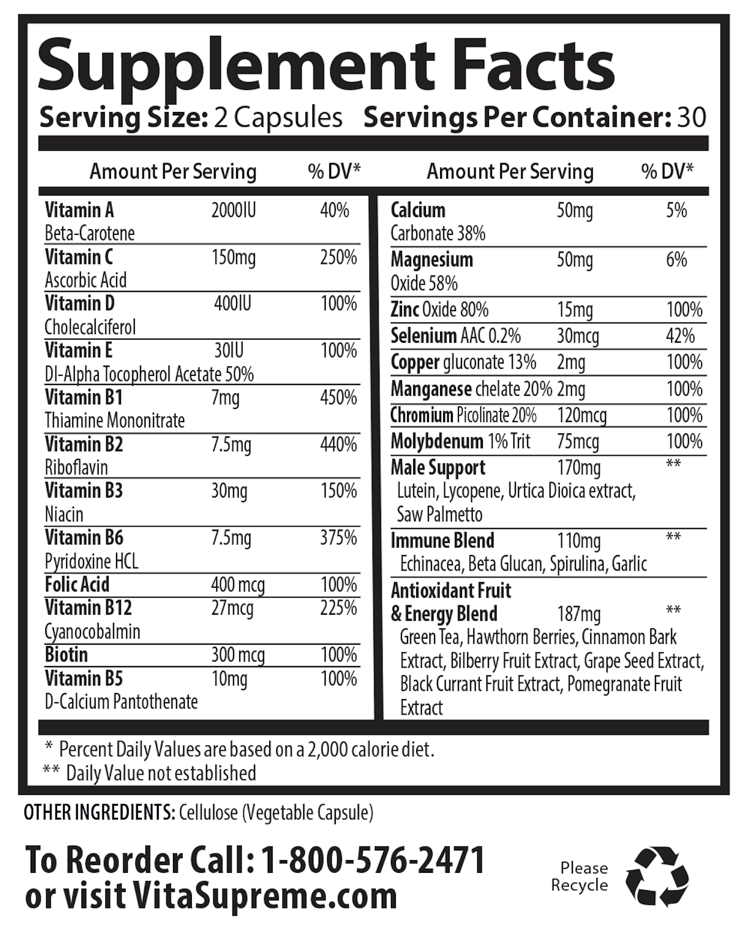 Mega Multi Daily For Men Supplement Facts