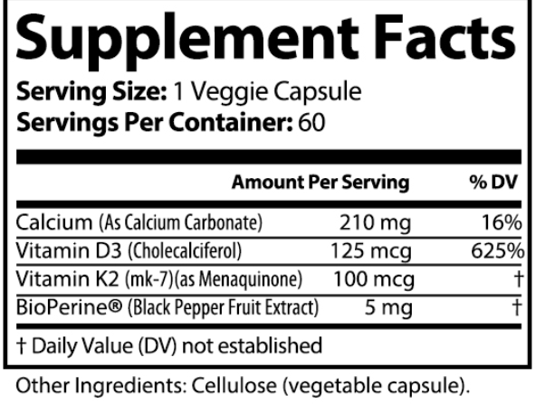 Supreme Vitamin D3 with K2 Supplement Facts