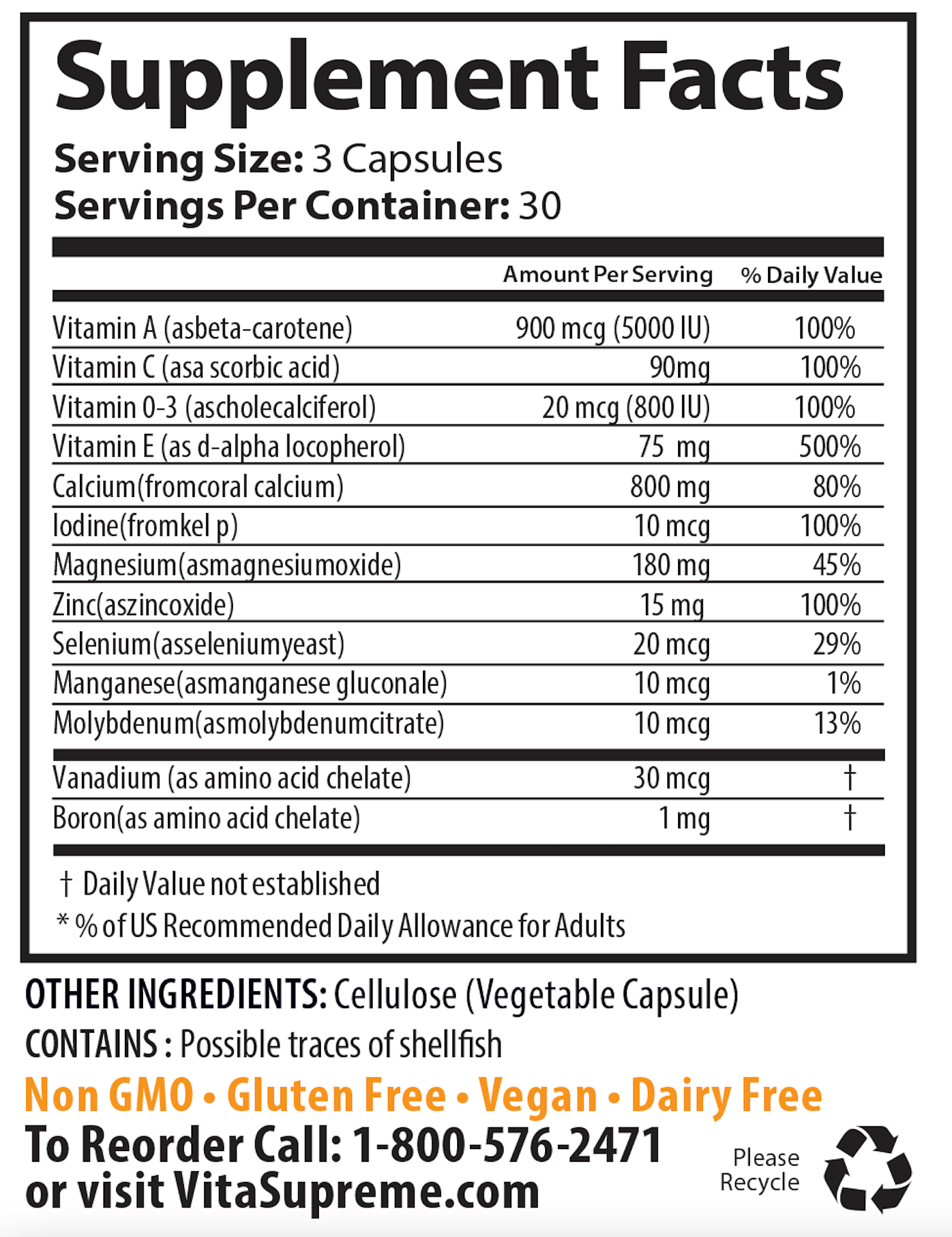 Coral Calcium Supreme Supplement Facts