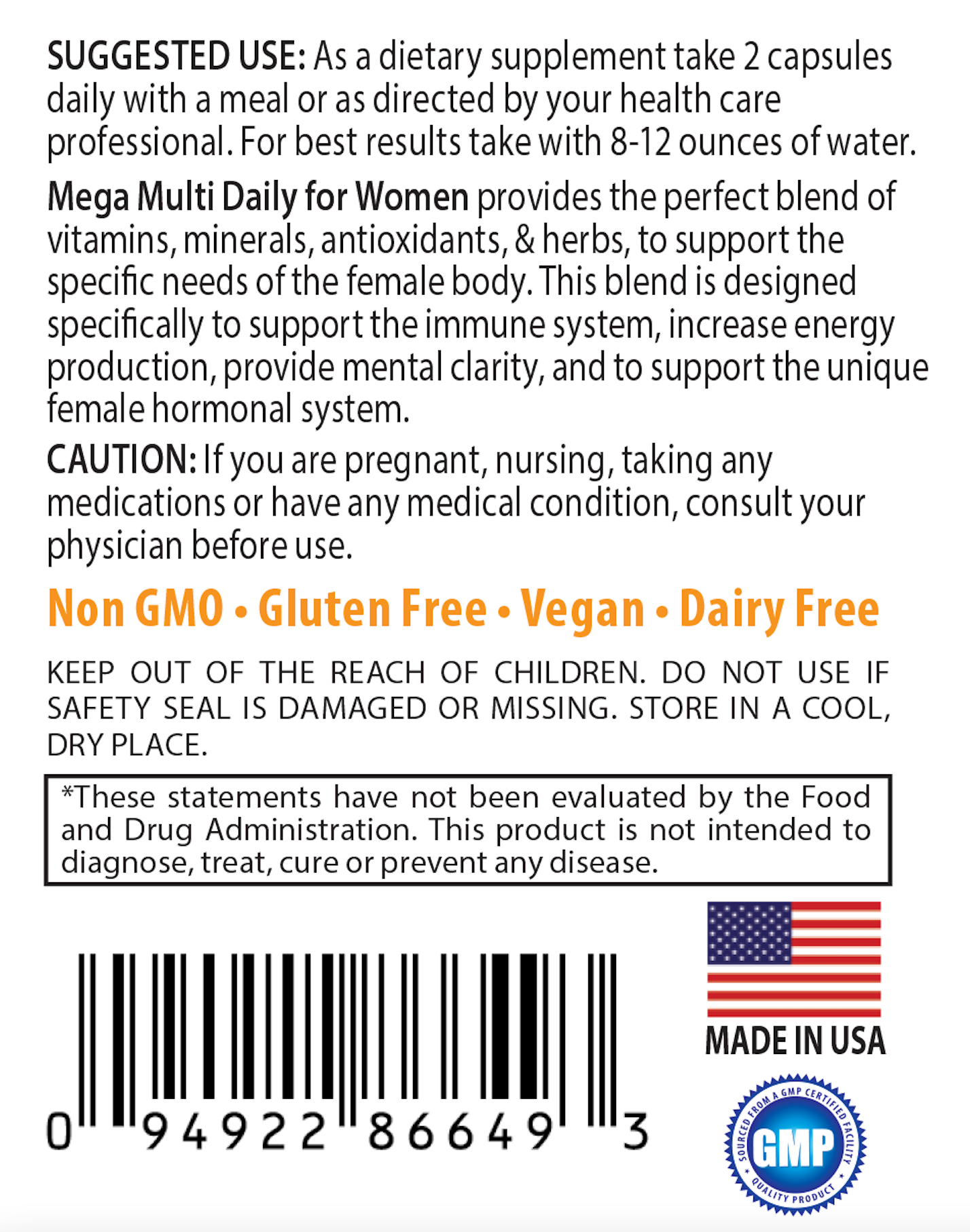 Mega Multi Daily For Women Suggested Use