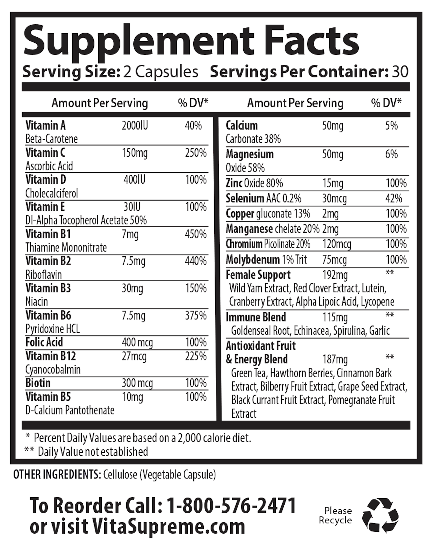 Mega Multi Daily For Women Supplement Facts