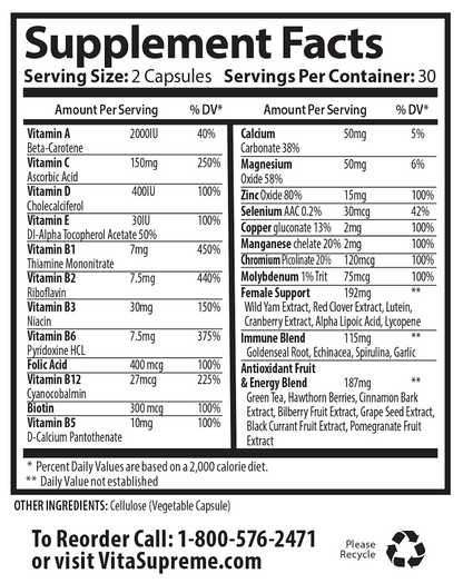 Mega Multi Daily For Women Supplement Facts