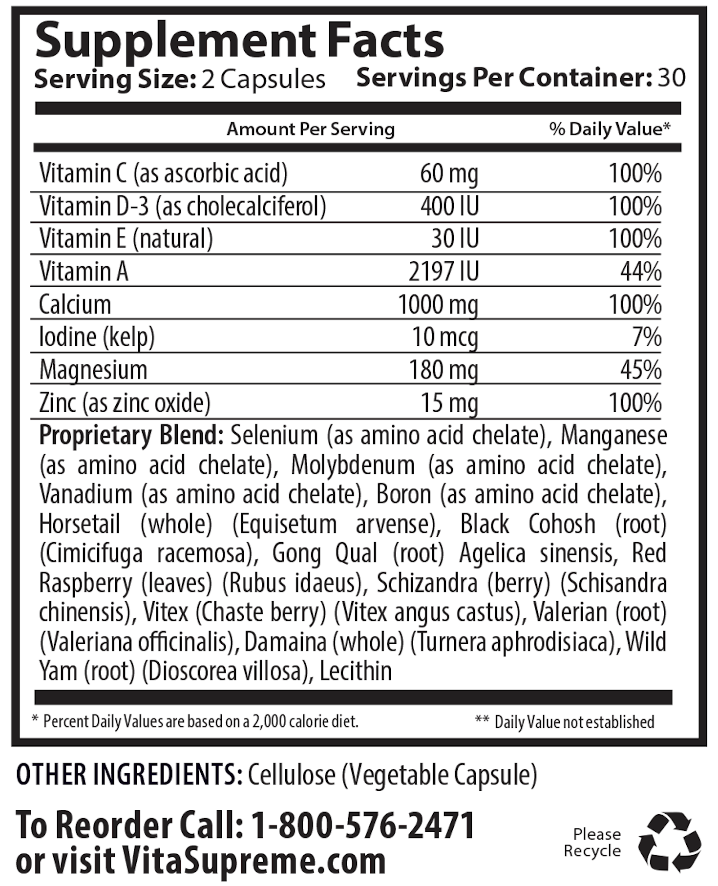 Vita Menopause Supplement Facts