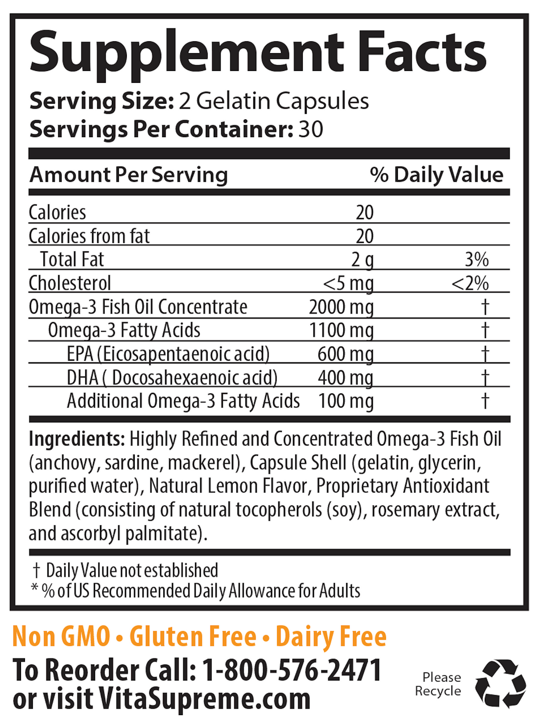 Super Omega 3 Fish Oil Supplement Facts